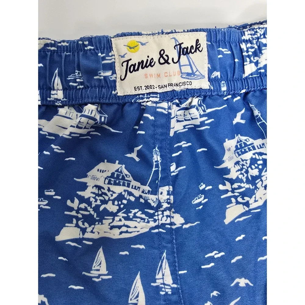 Janie and Jack Swim Trunks Boys Shorts 4 Blue Coastal Nautical Sailboats Ocean